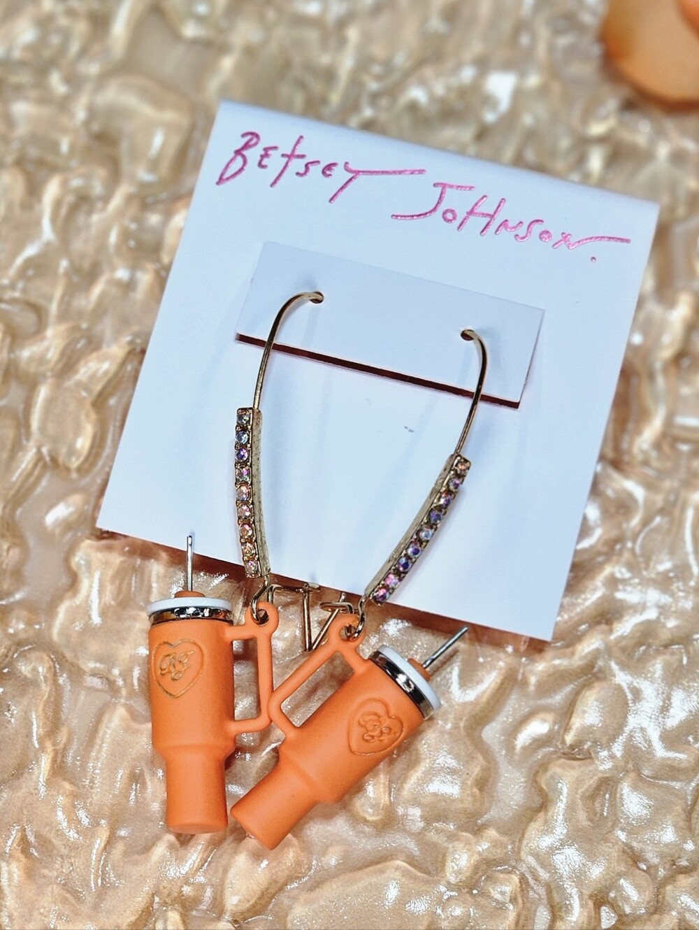Betsey Johnson Orange Tumblers Fall Water Cup Earrings Rhinestones Autumn Gift - Picture 2 of 8